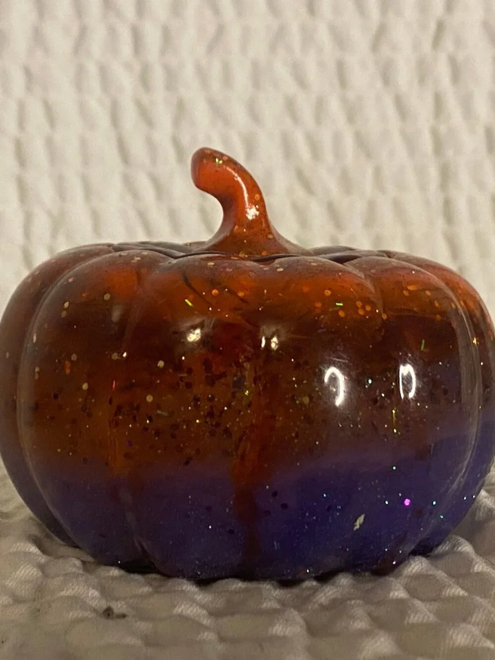 Handmade Resin Orange & Purple Pumpkin Trinket Collectible Container With Lid